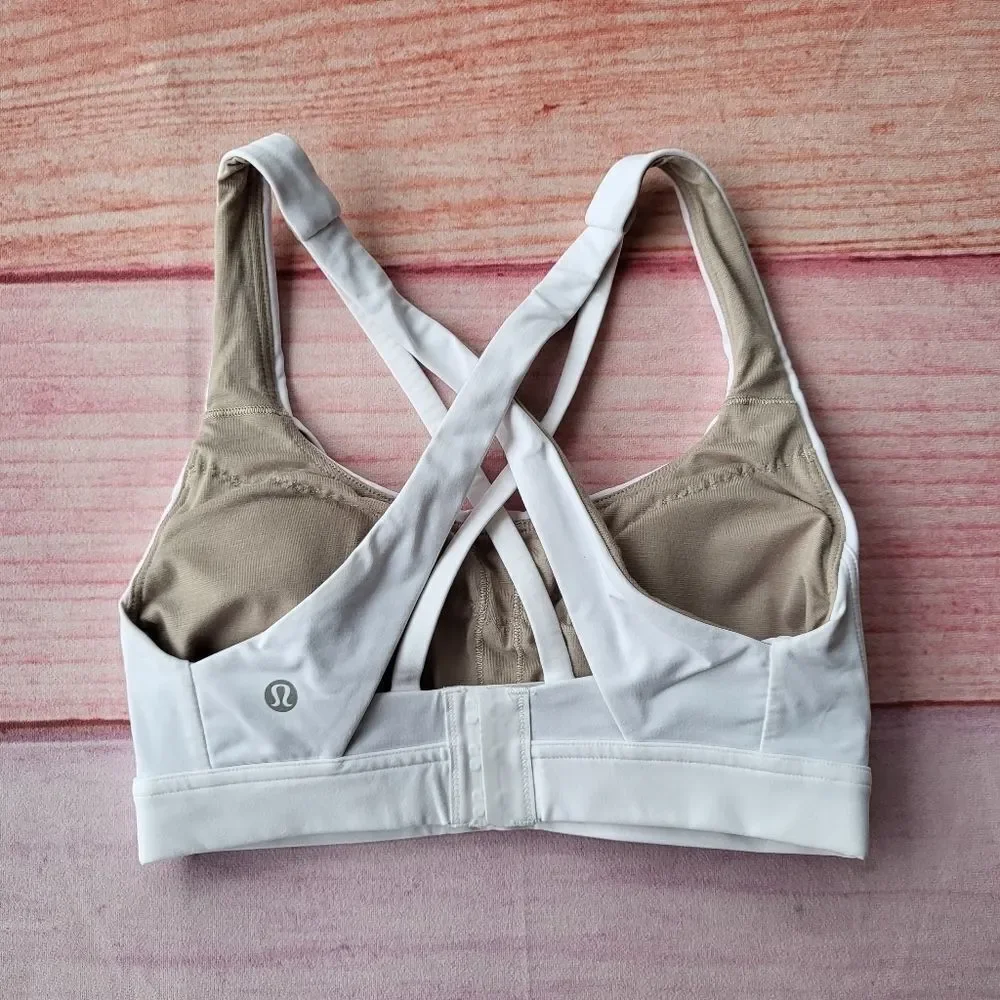 Lululemon White‎ Criss Cross Strappy Athletic Workout Sports Bra Women’s 4